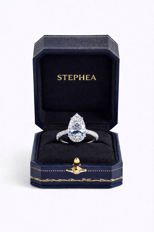 15 Carats Pear Shape E VVS1 Diamond Stephea Engagement Ring in Platinum GIA Certified