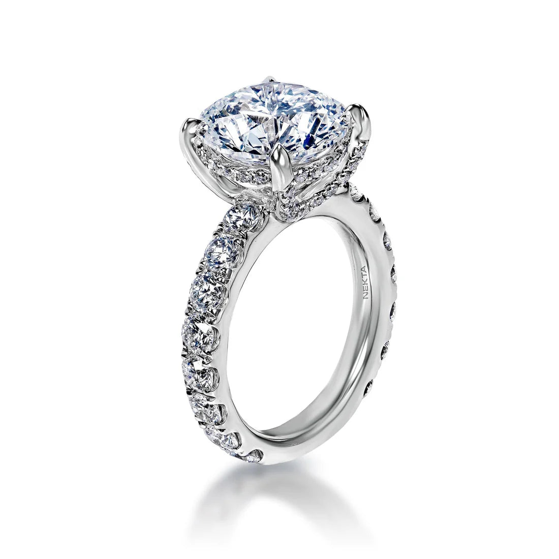 8 Carat E SI1 Round Brilliant Perfect Diamond Stephea Engagement Ring in 18k White Gold