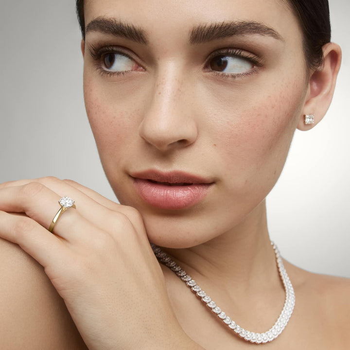 2.50 CT Lab Grown Diamond Stephea Petite Cathedral Solitaire Engagement Ring in 14K Yellow Gold