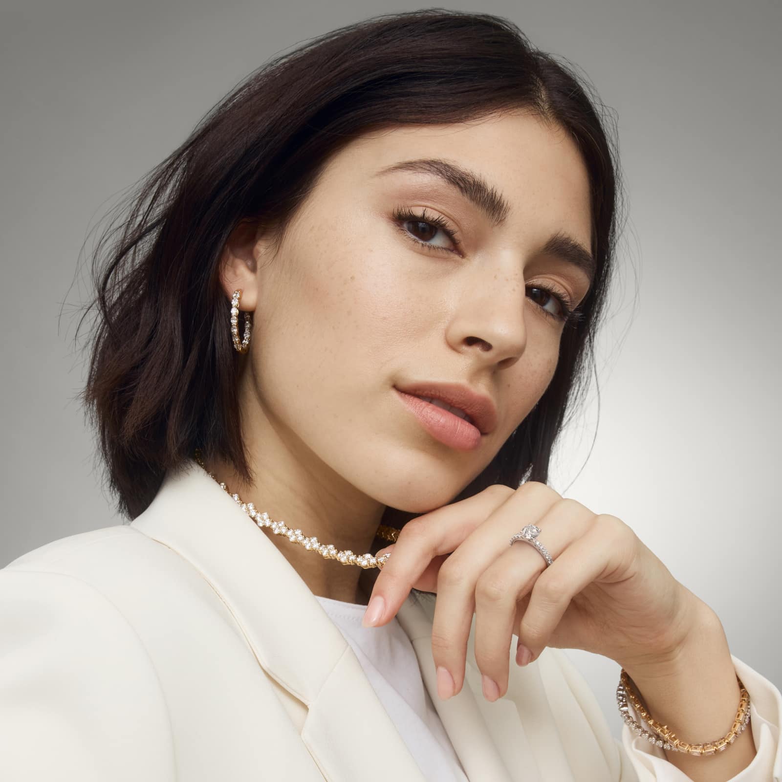 2.5 CT Lab Grown Diamond Riviera Pavé Engagement Ring in 14K White Gold