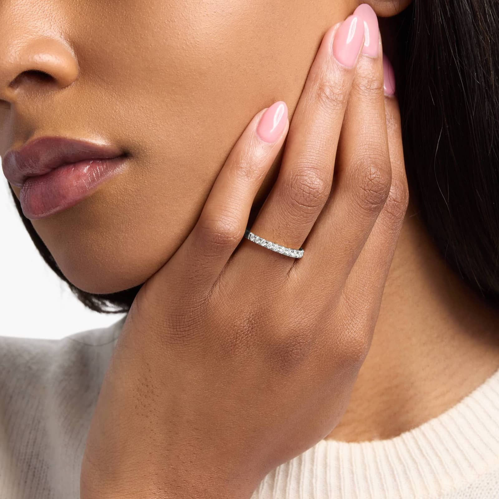 Stephea Scalloped Pavé Diamond Ring In Platinum (1/2 Ct. Tw.)