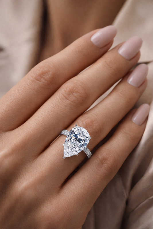 15 Carats Pear Shape E VVS1 Diamond Stephea Engagement Ring in Platinum GIA Certified