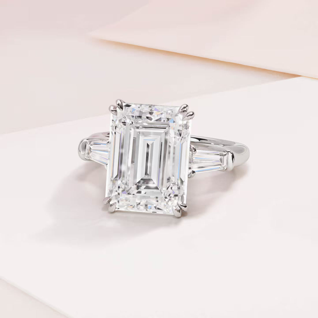 Stephea Emerald-Cut Engagement Ring with Tapered Baguette Side Stones