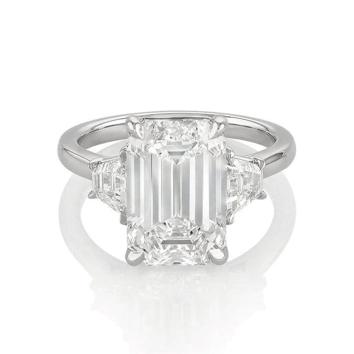 Stephea Classic Platinum and 5.12 Total Weight Emerald Cut Diamond Engagement Three Stone Ring