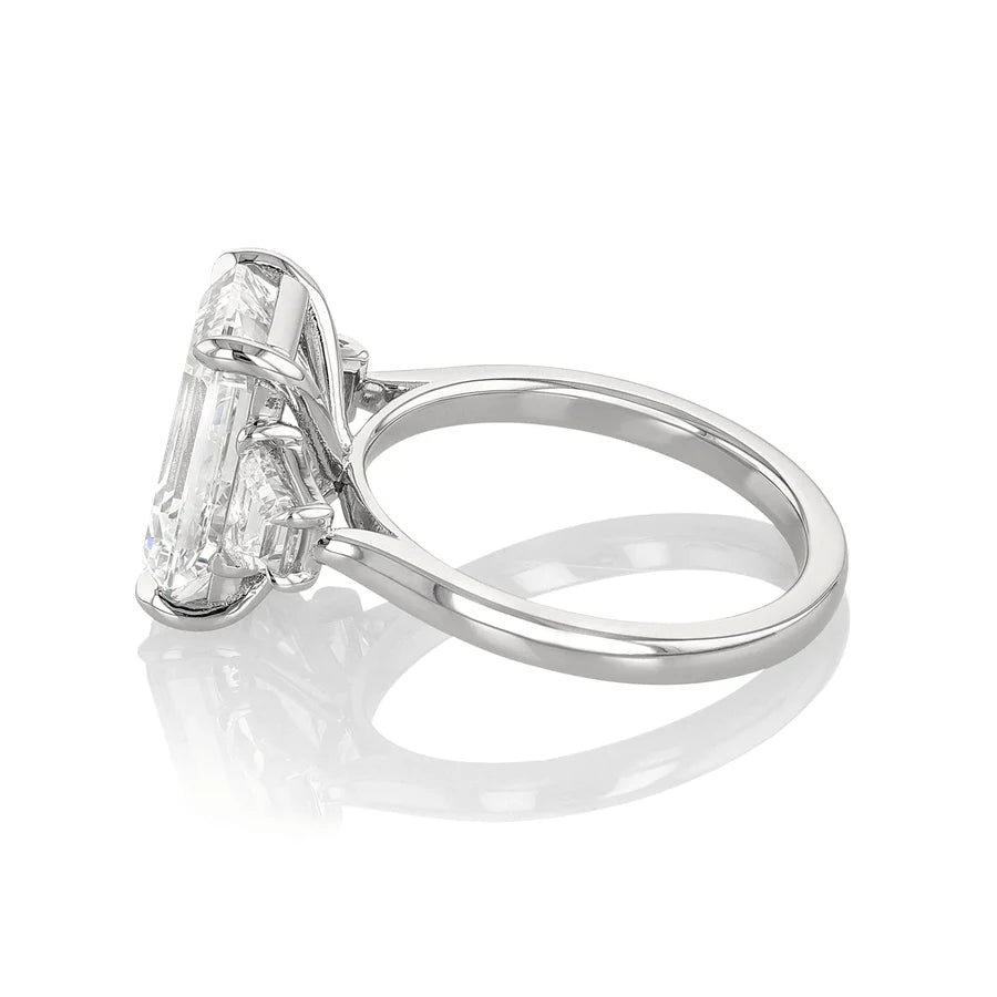 Stephea Classic Platinum and 5.12 Total Weight Emerald Cut Diamond Engagement Three Stone Ring